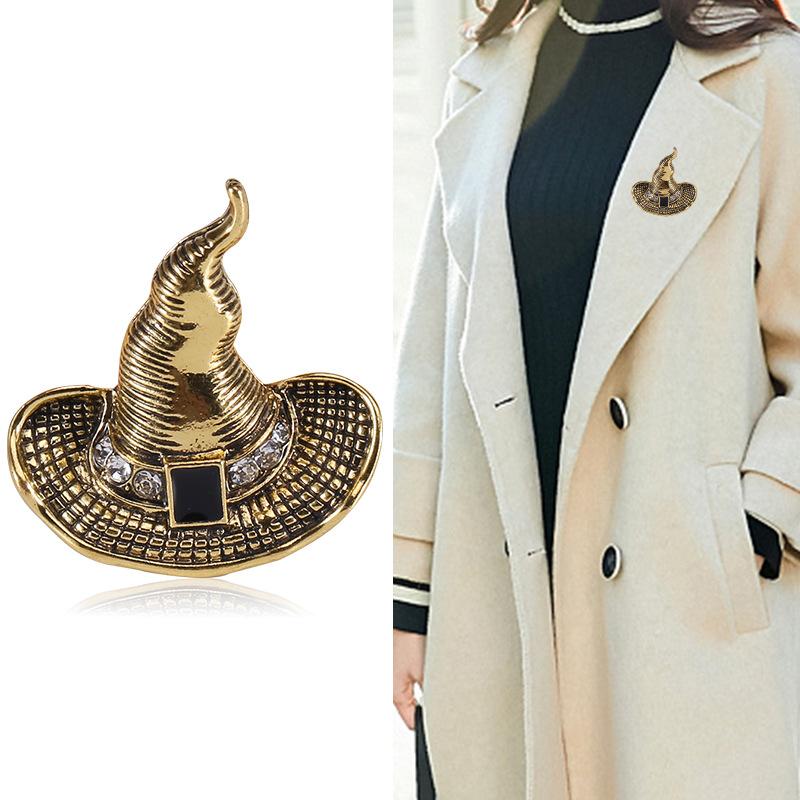 Брошь в виде шляпы ведьмы, старинная золотая брошь, булавка, волшебный подарок на Хэллоуин, ювелирная булавка