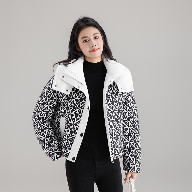 Women's Cotton-padded Coat New Loose Winter Warm Fashion Printed Coat Thickened Hooded Cotton-padded Coat for Small Size