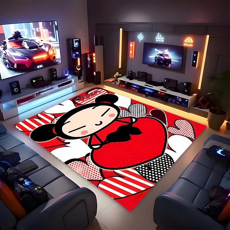 1pc Pucca3 Print Area Rug - Soft, Washable Non-Slip Indoor Mat for Office Chairs, Living Room, Home Office Decorative Rug