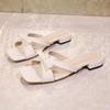 Fashion Elegant Solid White Bowknot Decoration Slip On Sandals Women 2025 Summer Square Low Heels Slides Sweet Party Beach Slippers