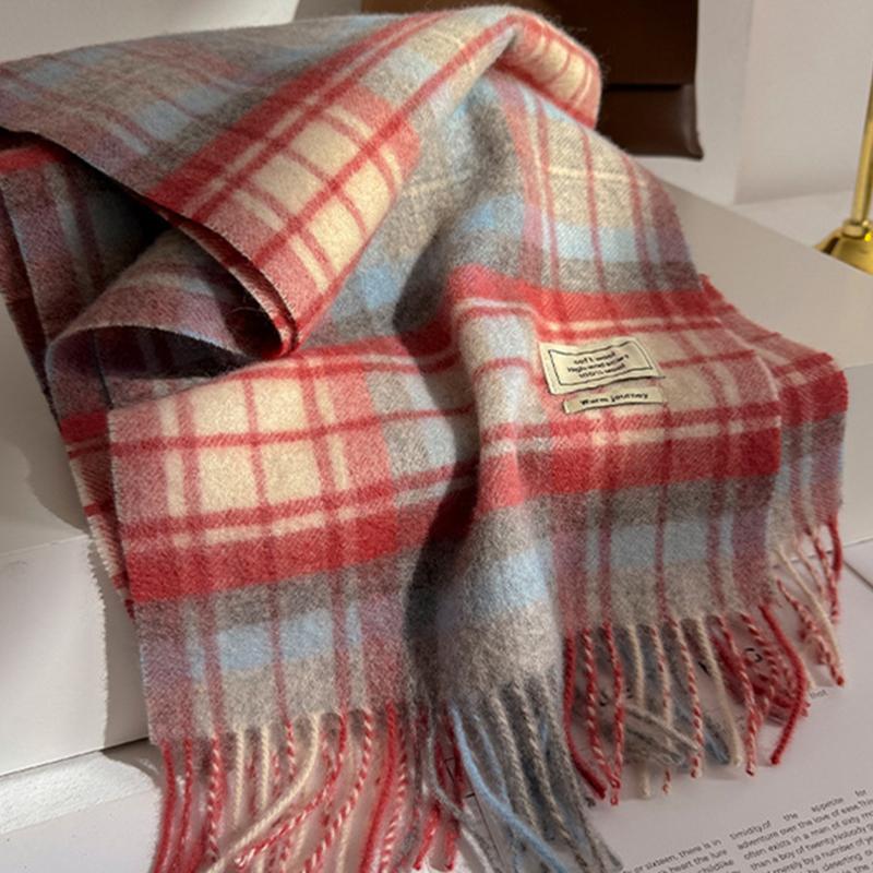 100% Pure Wool Winter Scarf for Women Long Warm Cashmere Scarves Hijab Lady Plaid Shawl Wrap Female Pashmina Bandana Headscarves