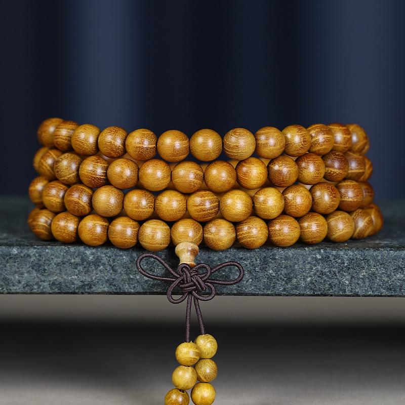 Golden Sandalwood Buddhist Beads Bracelet: Men's & Women's 108 Beads Rosary for Cultural and Spiritual Play.