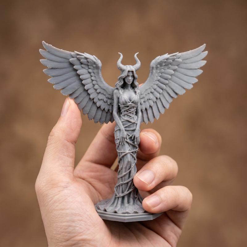 Белый Ангел с Рогами 3D Печать Статуя Ручная Резьба Крылья Произведение Искусства для Дома Офиса Подарок на День Благодарения