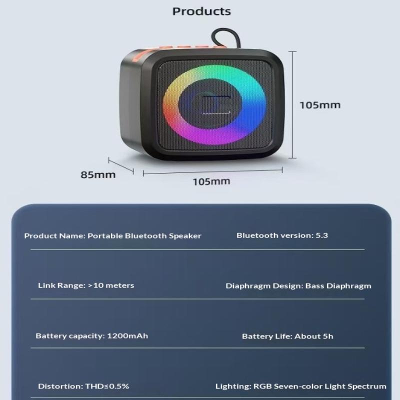 Мини-портативная Bluetooth-колонка с держателем для телефона, RGB-подсветкой, супербасом и 10 часами воспроизведения для путешествий