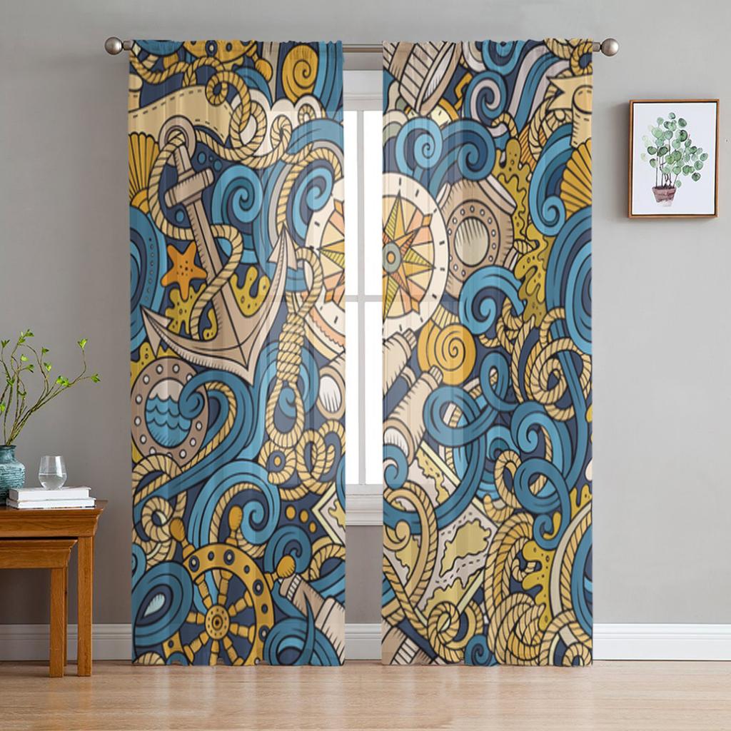 Синий Серый Абстрактная Художественная Текстура Вуаль Прозрачные Шторы Гостиная Окно Шифон Тюль Шторы Кухня Спальня Шторы Домашний Декор