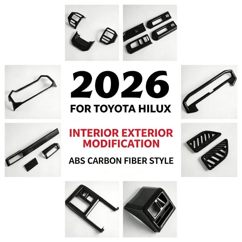 For Toyota Hilux 2026: ABS Carbon Fiber Interior Trim Kit - Full Cabin Overlay Set, Peel & Stick Durable