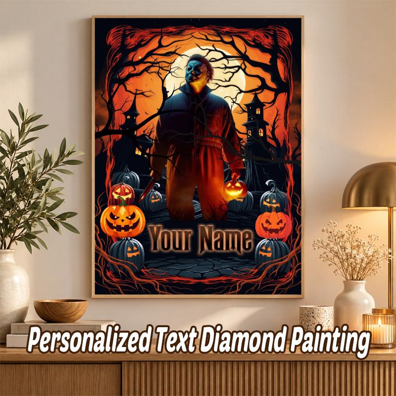 Halloween Michael Myers Custom Name Text 5D Diamond Painting Kit DIY Full Drill Diamond Art Decoration