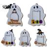 Solid Wood Photo Ornament Halloween Cute Ghost Wooden Frame with Hanging Rope, Creative Family Display Picture for Holiday Party Decor And Home