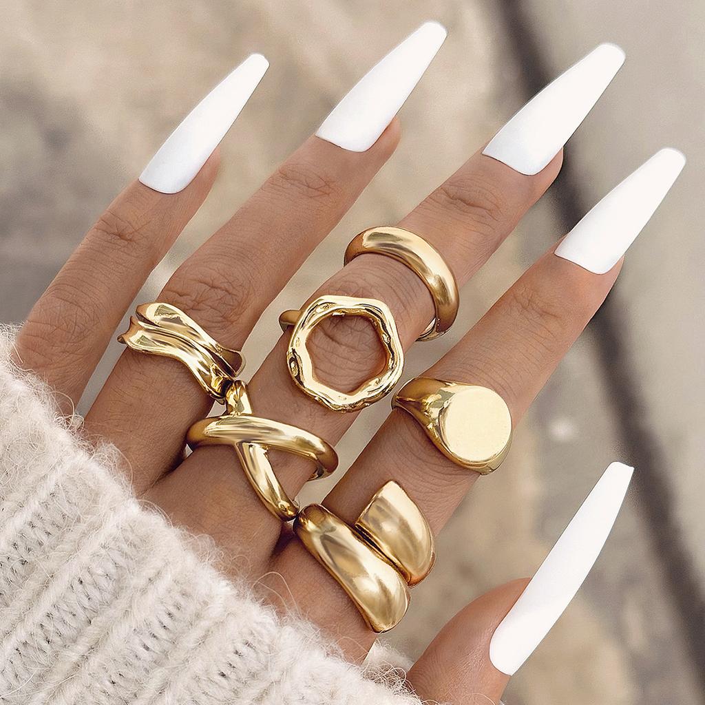6Pcs/Set Silver Color Geometric Irregular Open Rings Set for Women Personality Metal Hollow Circular Rings Trendy Jewelry Gifts