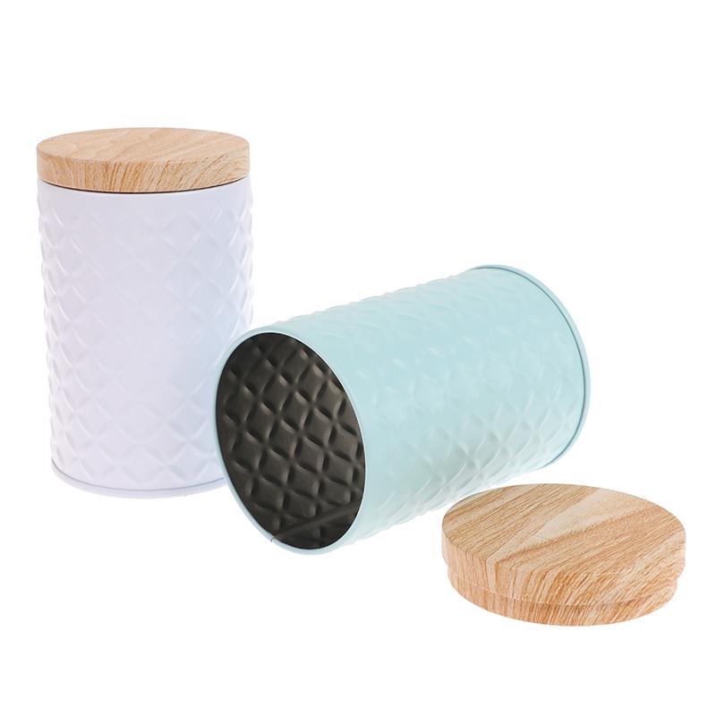 Wood Grain Tin Box Metal Storage Box Home Organizer Coffee Tea Cans Christmas