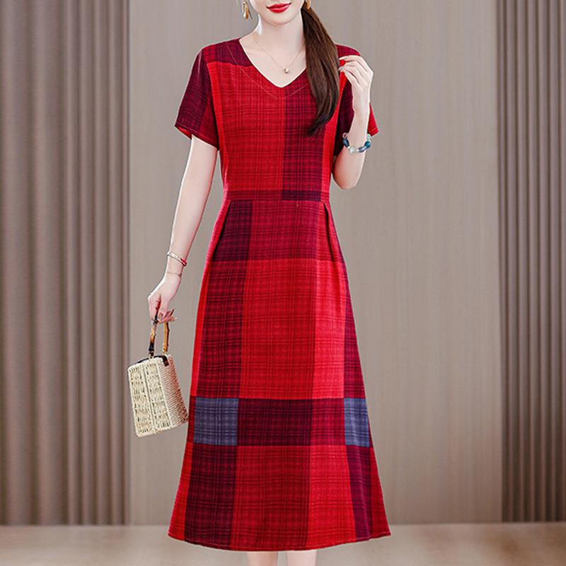 Длинное платье с винтажным принтом для женщин, повседневное летнее платье больших размеров с коротким рукавом и поясом, одежда для женщин среднего возраста