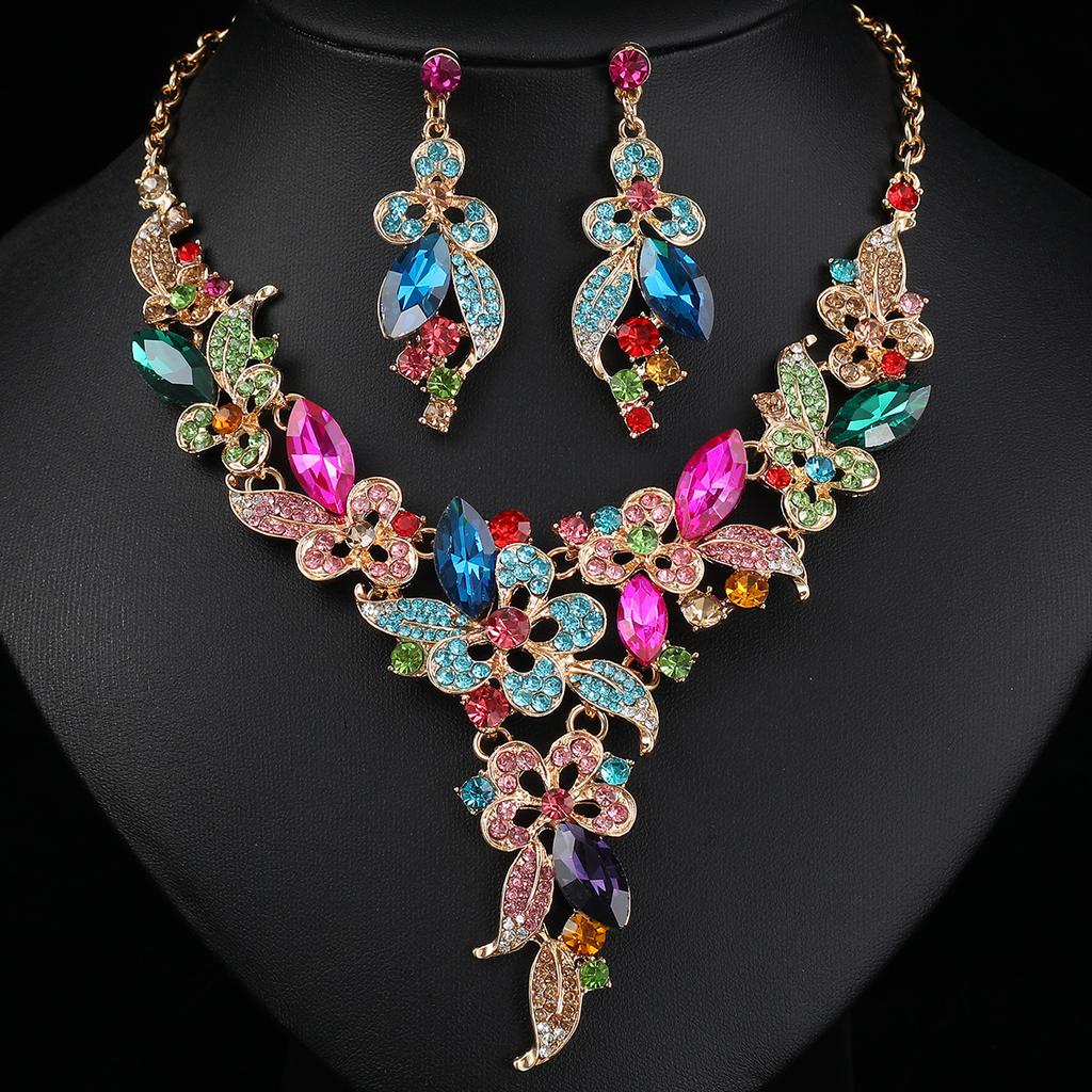 Bridal Three-Piece Jewelry Set, Necklace Earrings Ornaments, European Style Wedding Matching Accessories