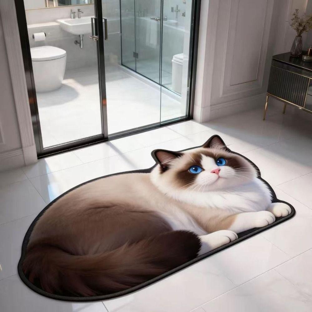 Super Absorbent Cute Cat Diatom Floor Mat Bedroom Door Small Rug Living Room Tea Table Bedside