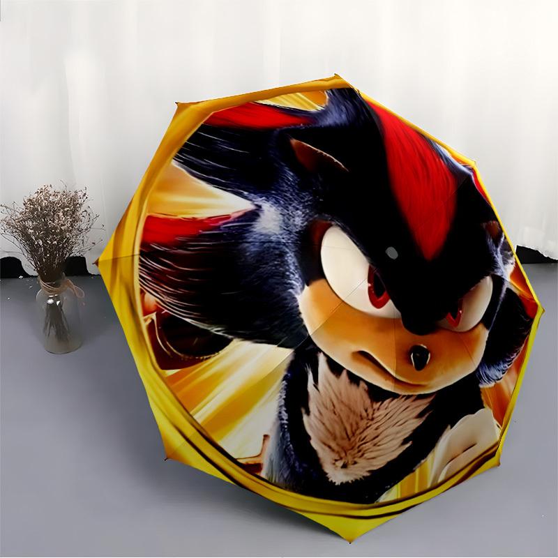 1pc Sonic Movie Automatic Folding Umbrella - Compact 8-Rib Design, Durable Plastic & Iron, Perfect Gift for Friends & Family, Outdoor Umbrella, Fashio