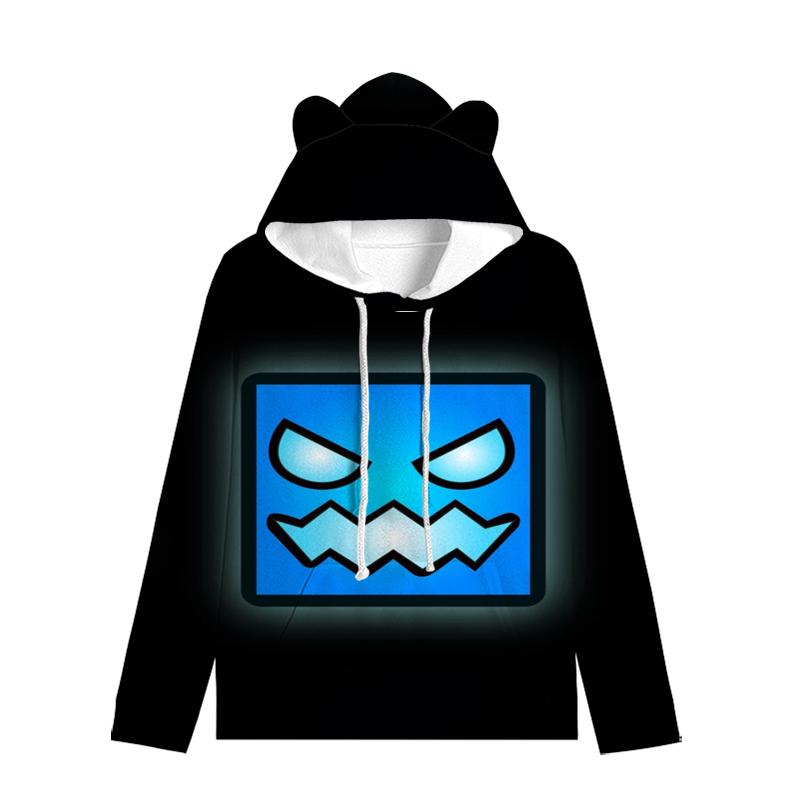 Толстовка с капюшоном Angry Geometry Dash для детей, для мальчиков и девочек, толстовка Harajuku, уличная одежда, хип-хоп, кавайный свитер с кошачьими ушками, куртка с капюшоном