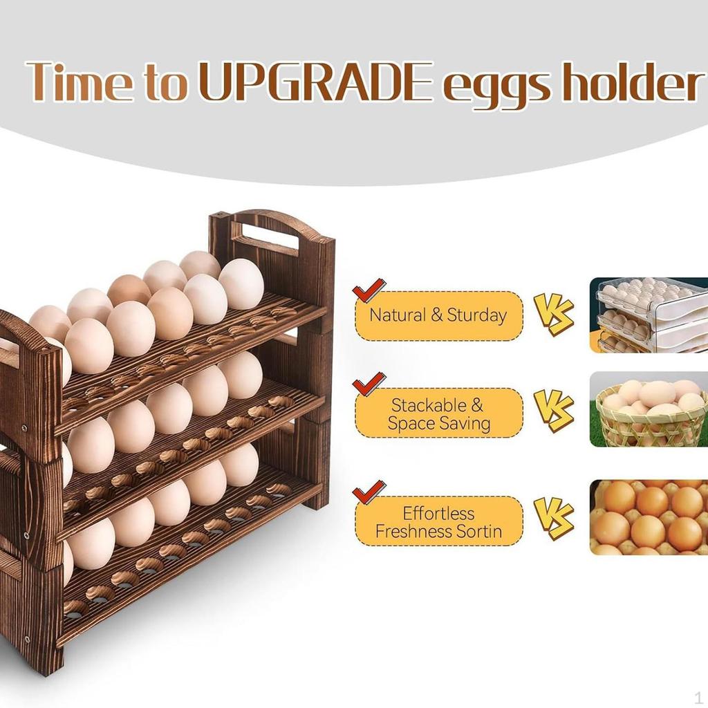 Wood Egg Holder Display Stand Easter Eggs Shelf Reusable Organizer, Storage Rack for Freezers