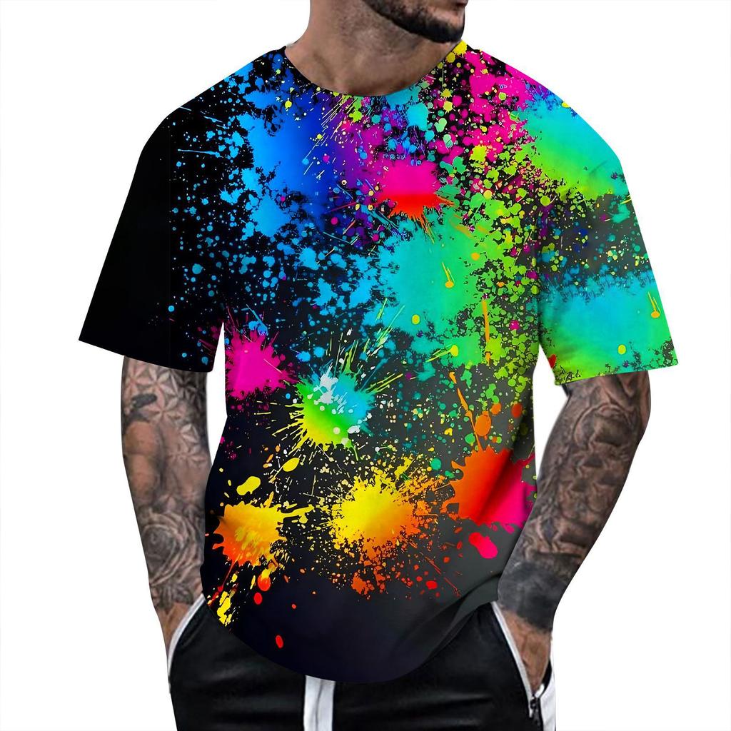Summer Fun 3D Pattern Tie Dyeing T-shirt Color Painting 3D Printing Men's T-shirt Short Sleeve Top