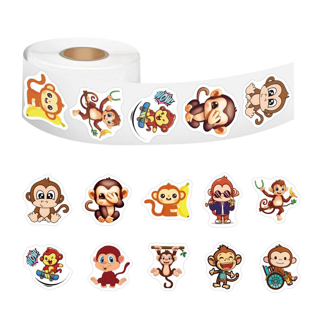 500/рулон Мультяшная обезьяна Рулонная наклейка Милое животное Детская сделай сам Скейтборд Чемодан Наклейка