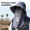 Sun Hat with Smart Fan Ventilation 360-Degree Sun Protection Adjustable Face Guard Shawl Design Outdoor Hat