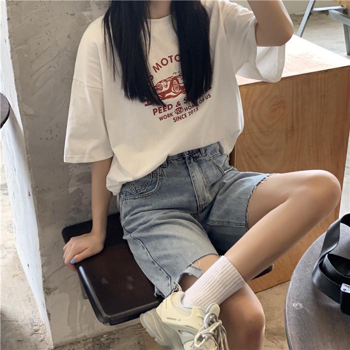 Летняя корейская футболка свободного кроя с коротким рукавом женская большого размера