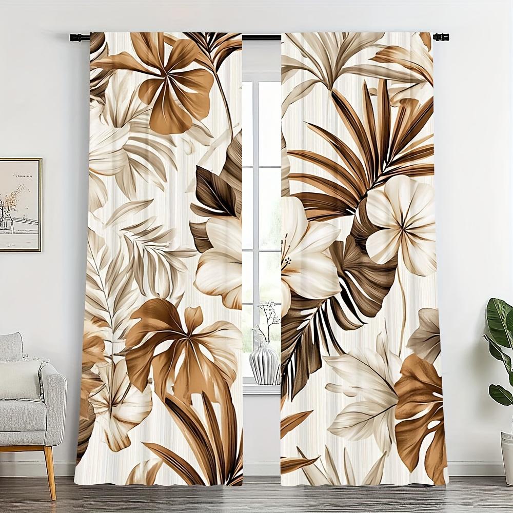2pc Nordic leaf print curtains   polyester fabric   suitable for living room   office   bedroom   cafe