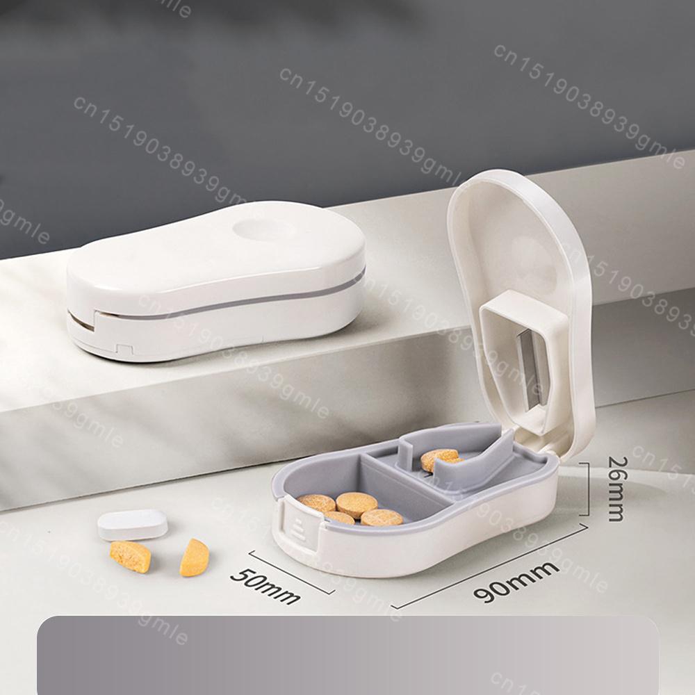 Pill Cutter With Invisible Storage Box Portable 2 In 1 Mini Drug Tablet Medicine Dustproof Divider Organizer Crusher Pill Box