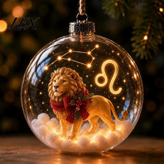 Seasonal Ornaments for Fireplace Lighted Zodiac Christmas Ornament, Glowing Sign Ball with Warm LED, Tree Hanging Baubles 3D Clear Acrylic Pendant