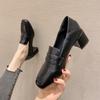 Black Thin Thick -Heeled British Style Small Leather Shoes Medium -Heeled Single Shoes Spring And Autumn Soft Leather High -Heeled Shoes