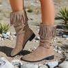 Vintage Frosted Tassel Booties Western Women's Fall New Round Toe Pullover Foot Soft Sole Non-Slip Mid-Tube Boots