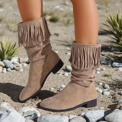 Винтажные матовые ботильоны с кисточками, женские осенние новые ботинки в западном стиле с круглым носком, натягивающиеся на ногу, с мягкой подошвой, нескользящие, средней высоты