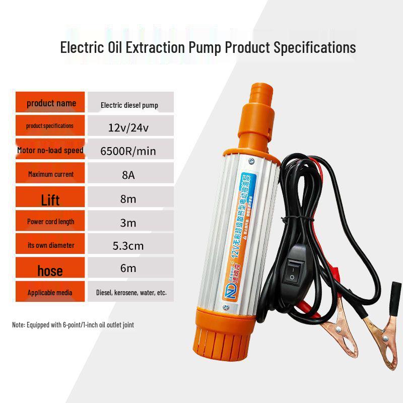 12V/24V Diesel Electric & Fuel Oil Pump with Nozzle - Self-Priming Submersible Siphon Water Pump