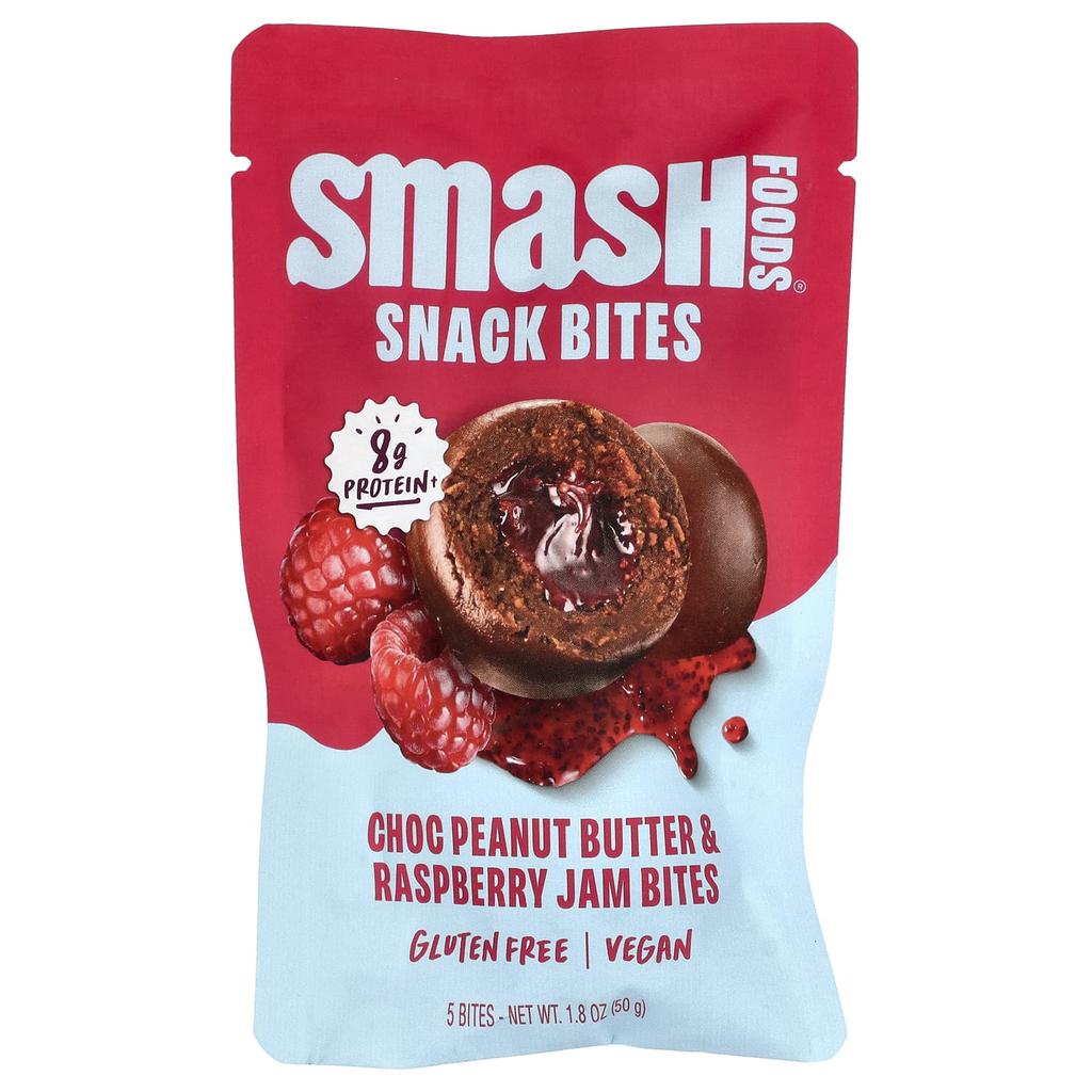 Smash Foods, Snack Bites, Chocolate Peanut Butter & Raspberry Jam, 5 Gummies, 50g (1.8oz)