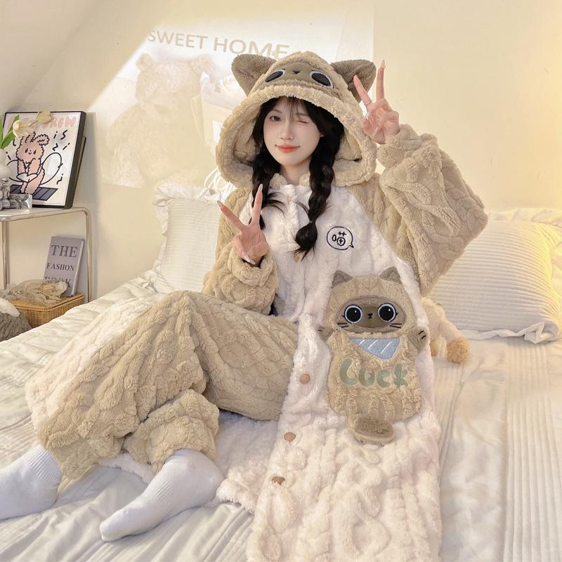 Женская зимняя ночная рубашка из бархата и кораллового флиса размера плюс - симпатичная домашняя одежда из плотной фланели