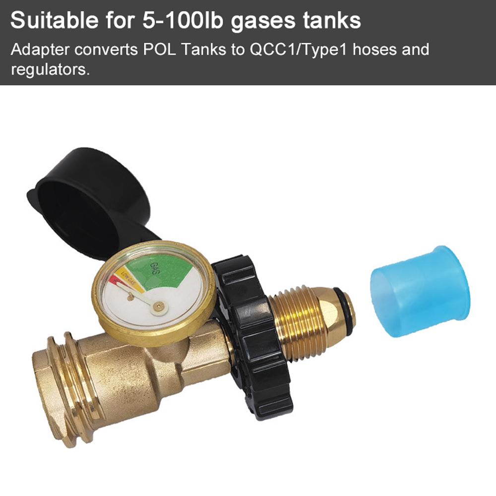 GasTank Adapter Converts POL Tanks Service Valve To QCC Type1 Gases Cylinder Connector with Pressure Gauge for 5 100lb
