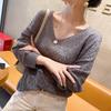 Women's Autumn Loose Thin V-neck Bat Shirt Ladies Hollow Knit Sweater Short Sweater