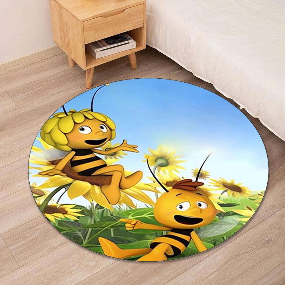 Maya the Bee Printed Round Rug Carpet Chair Rug Area Rug Entryway Doormats,for Office Chair Living Room Bedroom Kitchen Room.