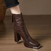 Женские короткие ботинки на толстом каблуке 2026 Новые Модные Универсальные Квадратный Носок Высокий Каблук Модные Ботинки