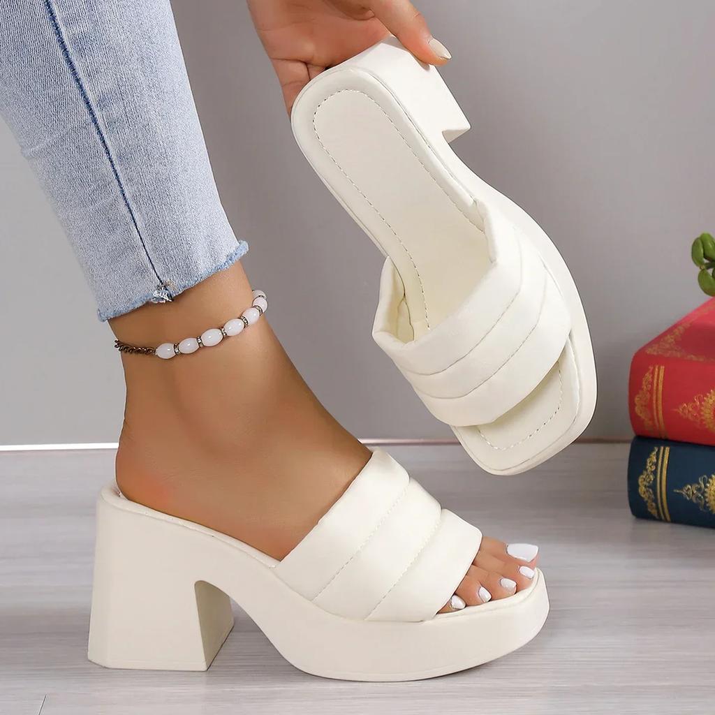 Элегантные женские тапочки на платформе, женские летние кожаные женские туфли на высоком каблуке, уличные нескользящие повседневные пляжные сандалии на каблуке, женская обувь
