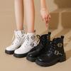 Women's Ankle Boots Fashion Outdoor Casual Leather Boot Side Zip Ankle Boots Punk Style Women's Platform Boots Motorcyccle Boot