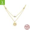 S925 Silver-Plated Gold Opal Sun Double-Layer Necklace, Personal Cold Wind Double-Layer Collarbone Chain
