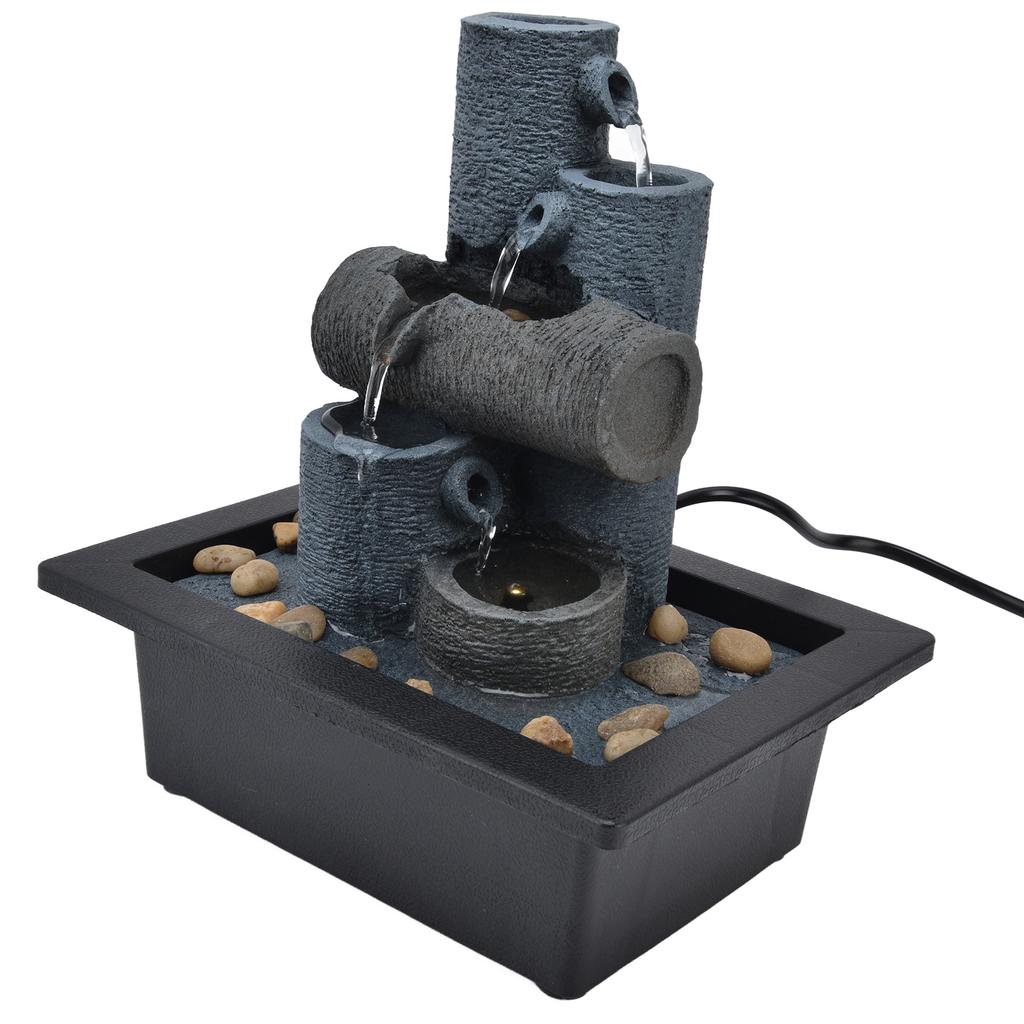 Внутренний водный фонтан со светодиодными лампами, настольный фонтан-водопад из смоляных камней для дома