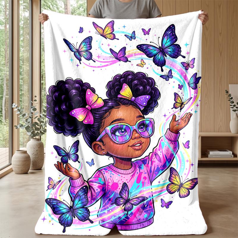 Butterfly Dance Fantasy blanket Personalized Name Flannel Blanket Soft Cozy Plush Throw for Sofa Bed Lightweight Home Decor