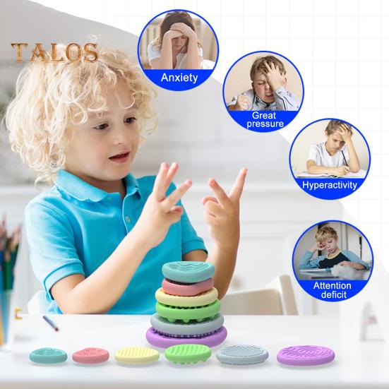 6/12Pcs Silicone Sensory Stone Toy Anxiety Stress Relief Portable Travel Calming Fidget Stone Textured Worry Stone Toy Kids Teens Adults Gift