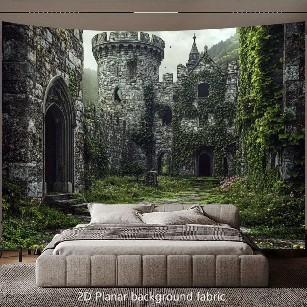 Luxury Large Gothic Castle Ruins Tapestry Backdrop Wall Hanging Fabric Fantasy Medieval Forest Scene Bedroom Headboard Accent De