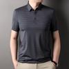 Men's Mulberry Silk Short-sleeved T-shirt Middle-aged Summer Ice Silk Lapel Loose Striped Polo T-shirt