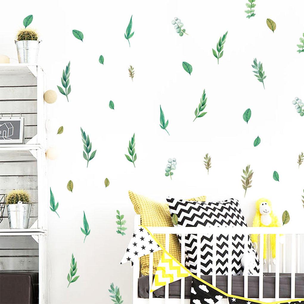 4 шт. зеленые листья виниловые наклейки на стену обои растения акварель самоклеящиеся наклейки гостиная фон детская комната