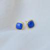 Gold-Plated Southern Red Blue Agate Stud Earrings, 925 Sterling Silver, Simple Design