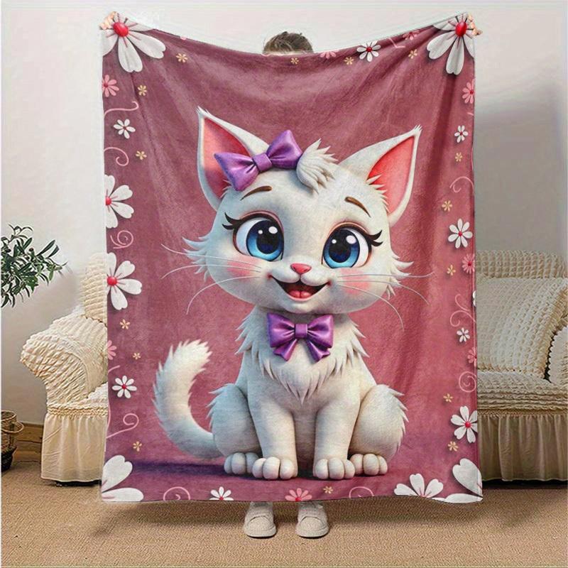 1pc Cute Cartoon Cat Throw Blanket - Seasonal Decorative Blanket for Home, for Decorating Your Own Sofa and Living Room, Super Soft Flannel,
