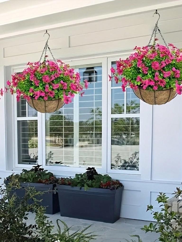 Indoor and Outdoor Artificial Daisies Hanging Flower Basket Decoration - Aesthetic Room and Garden Decoration 6 Pieces 1 Set