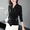 Women's Autumn Temperament Square Dancewear Tops Long-sleeved Cross V-neck Inner Blouse